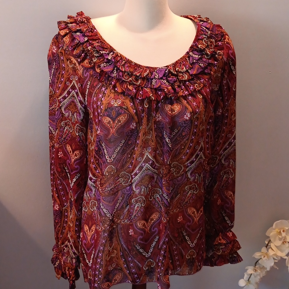 Mac & Jac triple ruffle floral long sleeve top NWT